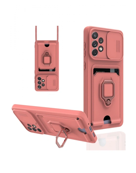 Newface Samsung Galaxy A33 5G Kılıf Zuma Kartvizitli Yüzüklü Silikon - Pembe