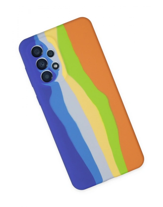 Newface Samsung Galaxy A53 5G Kılıf Ebruli Lansman Silikon - Mavi-Turuncu