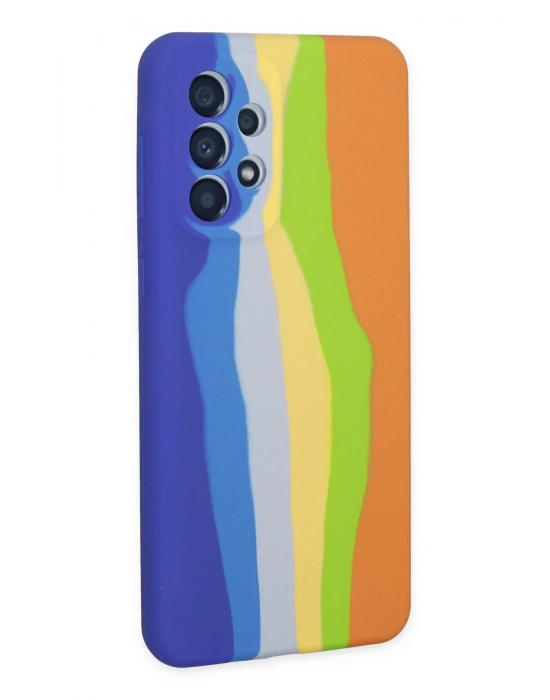 Newface Samsung Galaxy A53 5G Kılıf Ebruli Lansman Silikon - Mavi-Turuncu