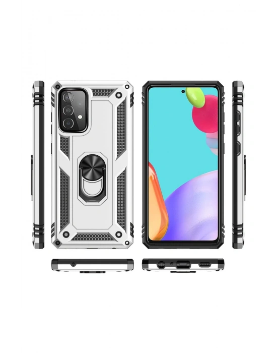 Newface Samsung Galaxy A53 5G Kılıf Sofya Yüzüklü Silikon Kapak - Gümüş