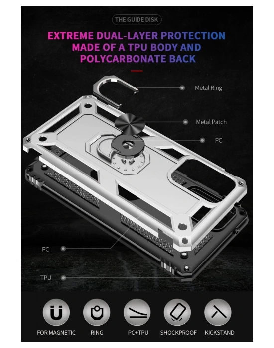 Newface Samsung Galaxy A53 5G Kılıf Sofya Yüzüklü Silikon Kapak - Gümüş