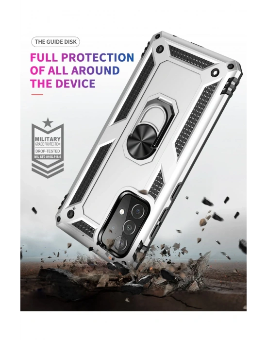 Newface Samsung Galaxy A53 5G Kılıf Sofya Yüzüklü Silikon Kapak - Gümüş