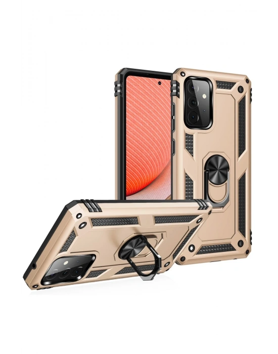 Newface Samsung Galaxy A72 Kılıf Sofya Yüzüklü Silikon Kapak - Gold