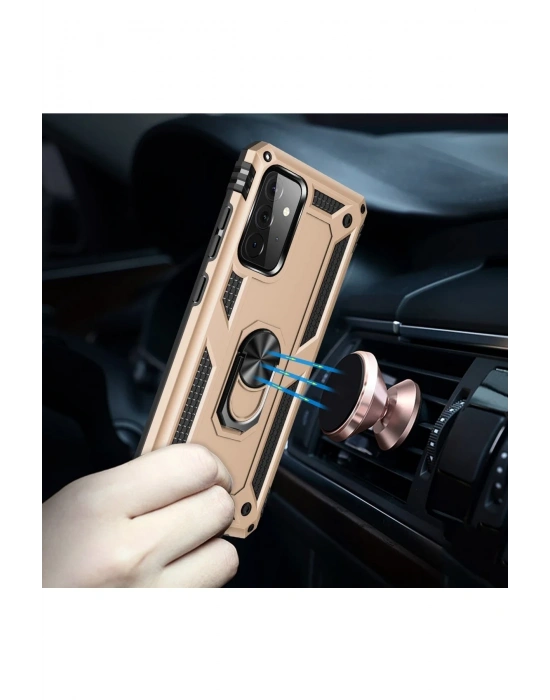 Newface Samsung Galaxy A72 Kılıf Sofya Yüzüklü Silikon Kapak - Gold