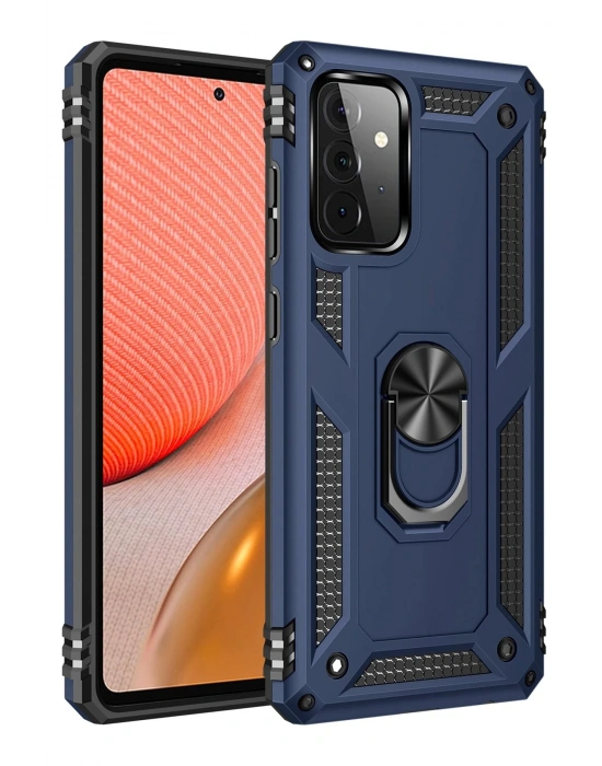 Newface Samsung Galaxy A72 Kılıf Sofya Yüzüklü Silikon Kapak - Lacivert