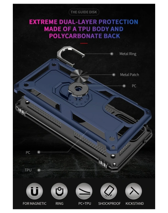 Newface Samsung Galaxy A72 Kılıf Sofya Yüzüklü Silikon Kapak - Lacivert