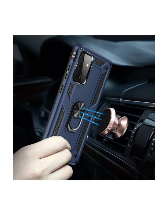 Newface Samsung Galaxy A72 Kılıf Sofya Yüzüklü Silikon Kapak - Lacivert