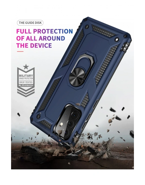 Newface Samsung Galaxy A72 Kılıf Sofya Yüzüklü Silikon Kapak - Lacivert