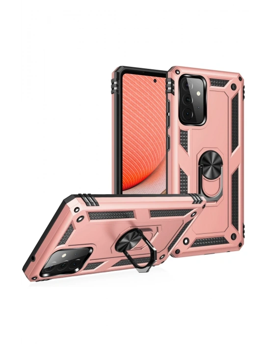 Newface Samsung Galaxy A72 Kılıf Sofya Yüzüklü Silikon Kapak - Rose