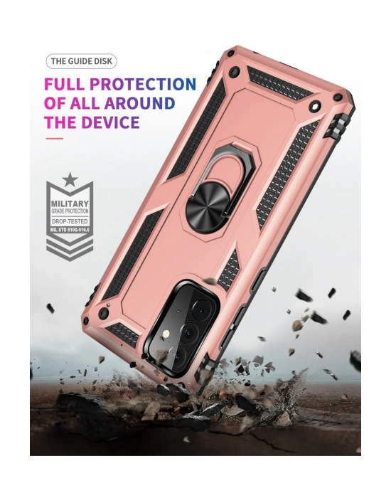 Newface Samsung Galaxy A72 Kılıf Sofya Yüzüklü Silikon Kapak - Rose