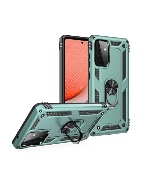 Newface Samsung Galaxy A72 Kılıf Sofya Yüzüklü Silikon Kapak - Yeşil