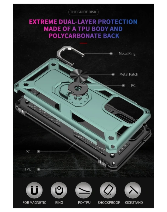 Newface Samsung Galaxy A72 Kılıf Sofya Yüzüklü Silikon Kapak - Yeşil