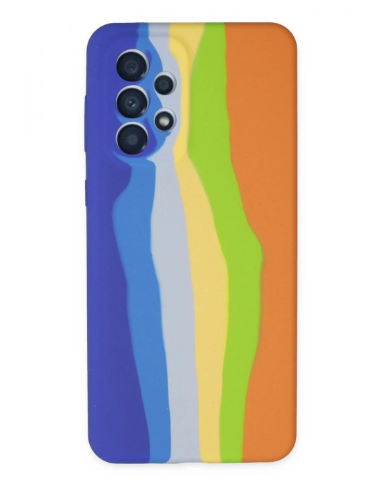 Newface Samsung Galaxy A73 5G Kılıf Ebruli Lansman Silikon - Mavi-Turuncu