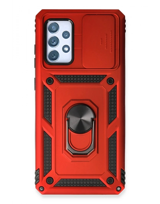 Newface Samsung Galaxy A73 5G Kılıf Pars Lens Yüzüklü Silikon - Kırmızı