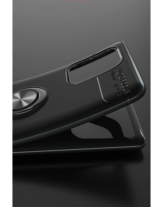 Newface Samsung Galaxy A91 / S10 Lite Kılıf Range Yüzüklü Silikon - Siyah-Kırmızı