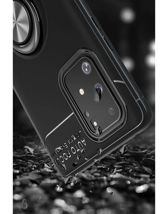 Newface Samsung Galaxy A91 / S10 Lite Kılıf Range Yüzüklü Silikon - Siyah-Kırmızı