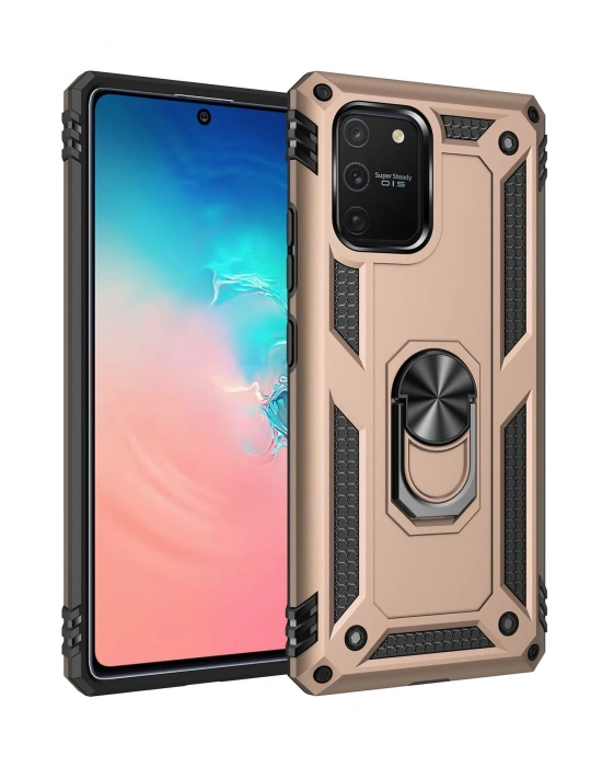 Newface Samsung Galaxy A91 / S10 Lite Kılıf Sofya Yüzüklü Silikon Kapak - Gold