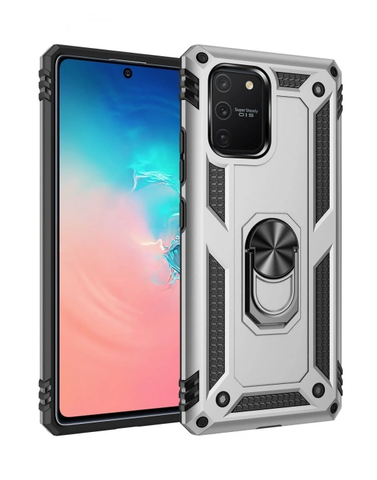 Newface Samsung Galaxy A91 / S10 Lite Kılıf Sofya Yüzüklü Silikon Kapak - Gümüş