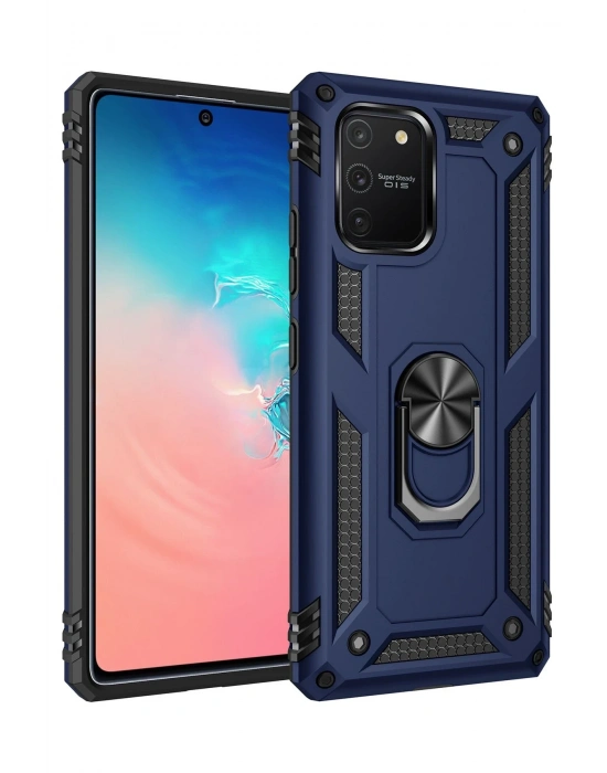 Newface Samsung Galaxy A91 / S10 Lite Kılıf Sofya Yüzüklü Silikon Kapak - Lacivert