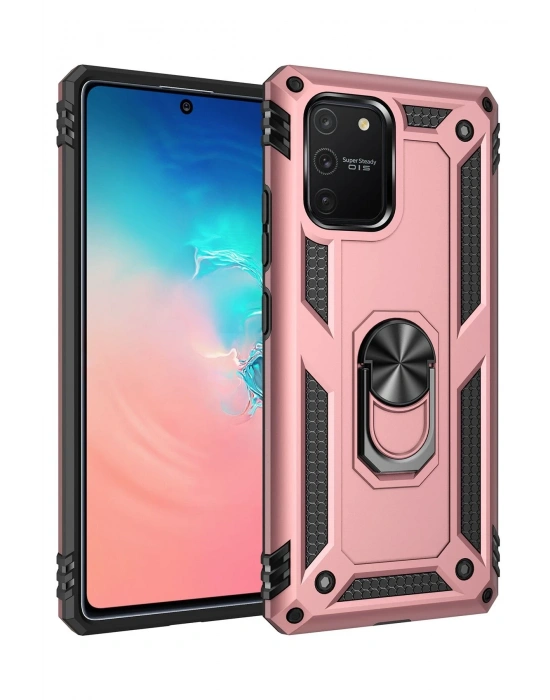 Newface Samsung Galaxy A91 / S10 Lite Kılıf Sofya Yüzüklü Silikon Kapak - Rose