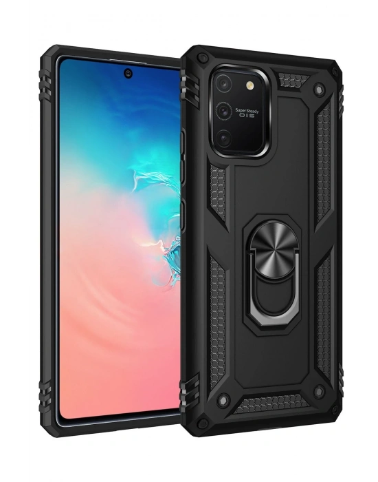 Newface Samsung Galaxy A91 / S10 Lite Kılıf Sofya Yüzüklü Silikon Kapak - Siyah