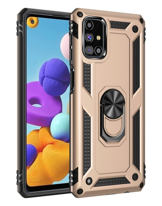 Newface Samsung Galaxy M31S Kılıf Sofya Yüzüklü Silikon Kapak - Gold