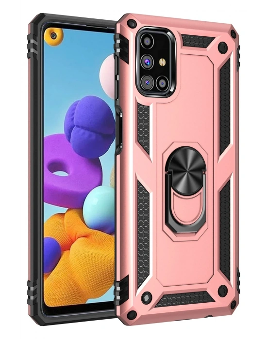 Newface Samsung Galaxy M31S Kılıf Sofya Yüzüklü Silikon Kapak - Rose