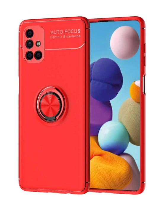 Newface Samsung Galaxy M51 Kılıf Range Yüzüklü Silikon - Kırmızı