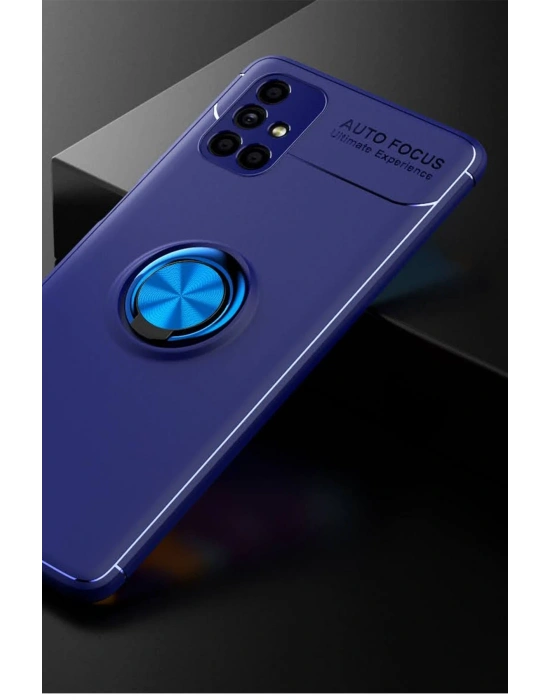 Newface Samsung Galaxy M51 Kılıf Range Yüzüklü Silikon - Mavi