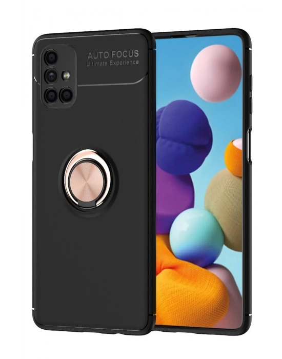 Newface Samsung Galaxy M51 Kılıf Range Yüzüklü Silikon - Siyah-Gold