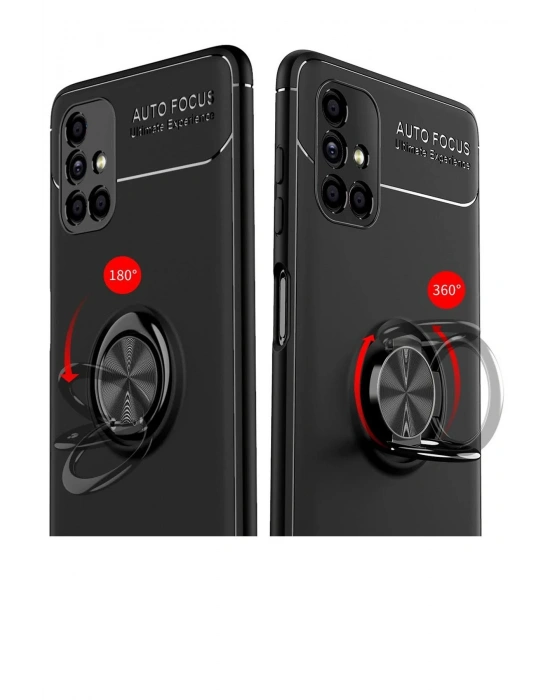 Newface Samsung Galaxy M51 Kılıf Range Yüzüklü Silikon - Siyah-Gold