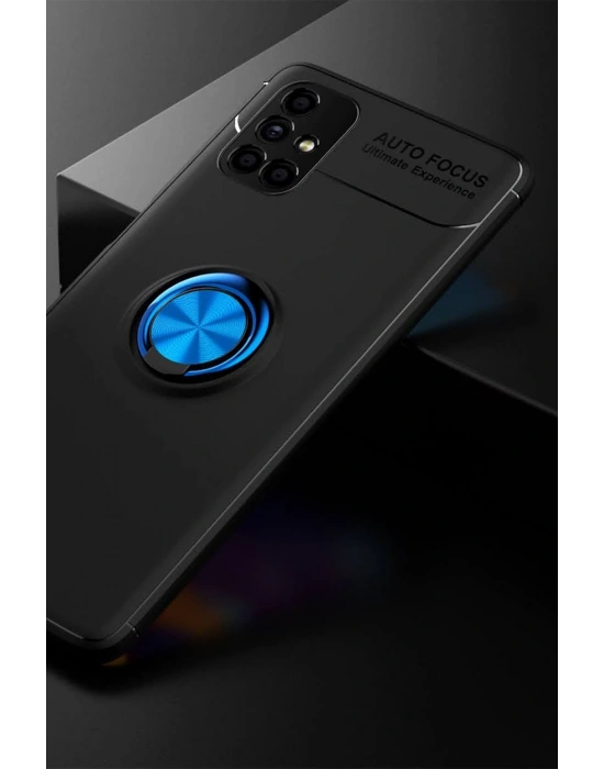 Newface Samsung Galaxy M51 Kılıf Range Yüzüklü Silikon - Siyah-Mavi