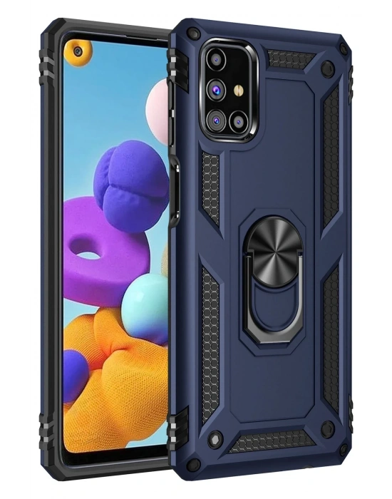 Newface Samsung Galaxy M51 Kılıf Sofya Yüzüklü Silikon Kapak - Lacivert