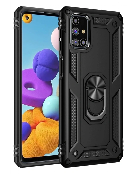 Newface Samsung Galaxy M51 Kılıf Sofya Yüzüklü Silikon Kapak - Siyah