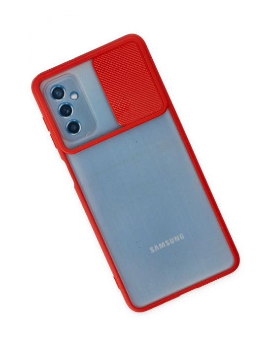 Newface Samsung Galaxy M52 5G Kılıf Palm Buzlu Kamera Sürgülü Silikon - Kırmızı