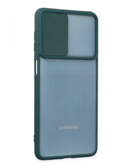 Newface Samsung Galaxy M52 5G Kılıf Palm Buzlu Kamera Sürgülü Silikon - Yeşil