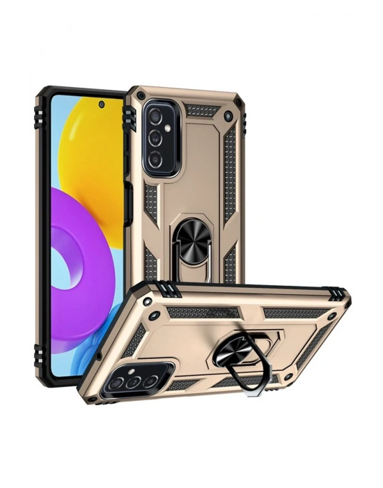 Newface Samsung Galaxy M52 5G Kılıf Sofya Yüzüklü Silikon Kapak - Gold