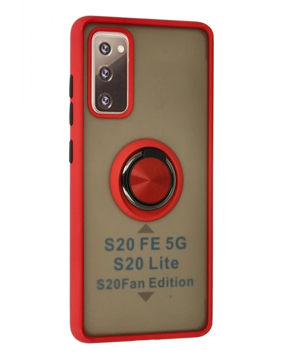 Newface Samsung Galaxy S20 FE Kılıf Montreal Yüzüklü Silikon Kapak - Kırmızı