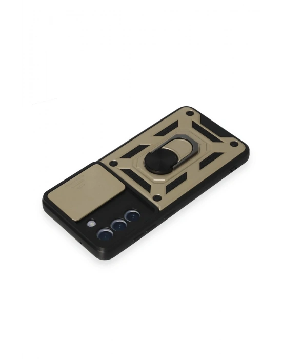 Newface Samsung Galaxy S21 FE Kılıf Pars Lens Yüzüklü Silikon - Gold