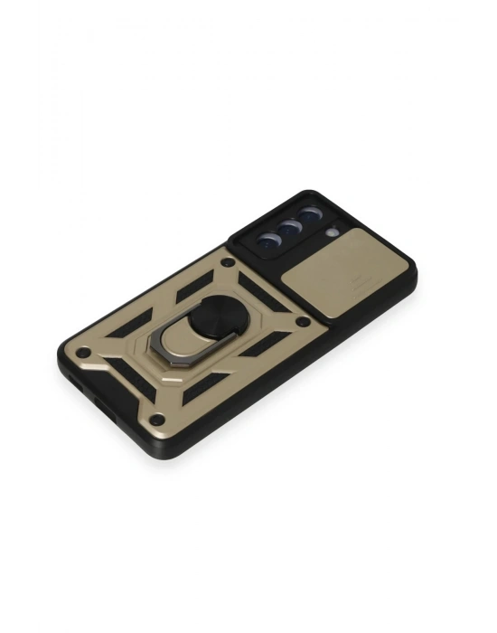 Newface Samsung Galaxy S21 FE Kılıf Pars Lens Yüzüklü Silikon - Gold