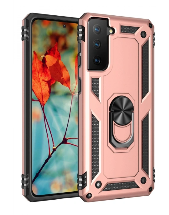 Newface Samsung Galaxy S21 Kılıf Sofya Yüzüklü Silikon Kapak - Rose