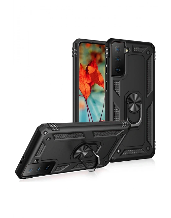 Newface Samsung Galaxy S21 Plus Kılıf Sofya Yüzüklü Silikon Kapak - Siyah