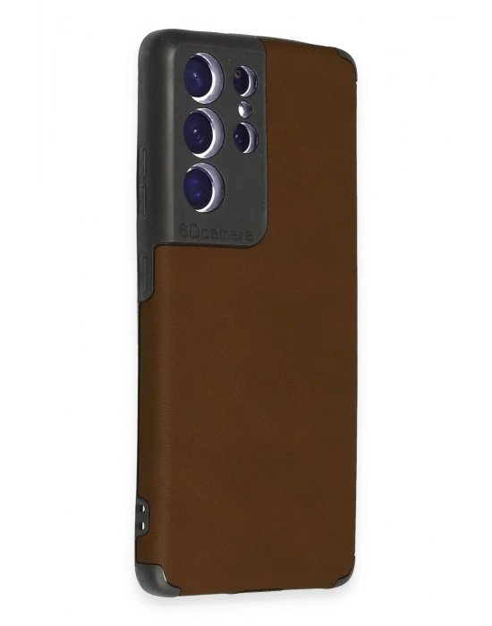 Newface Samsung Galaxy S21 Ultra Kılıf Loop Deri Silikon - Kahverengi