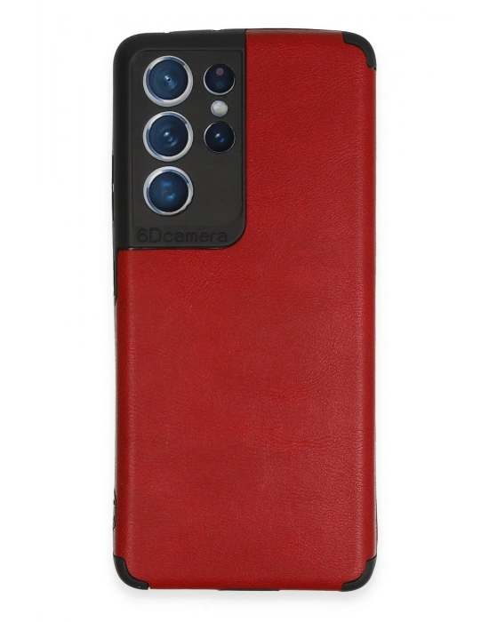 Newface Samsung Galaxy S21 Ultra Kılıf Loop Deri Silikon - Kırmızı