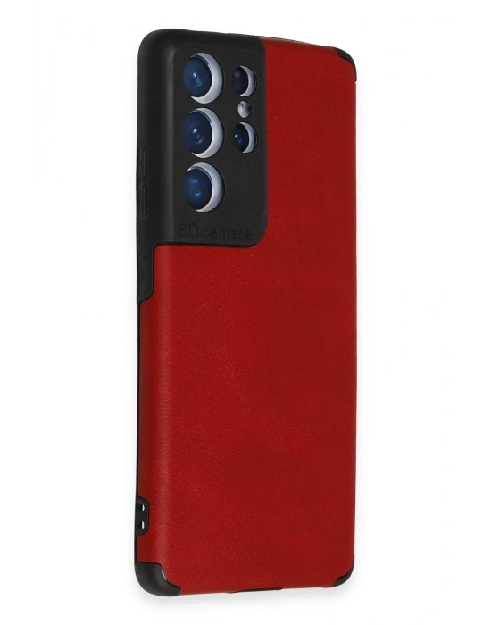 Newface Samsung Galaxy S21 Ultra Kılıf Loop Deri Silikon - Kırmızı
