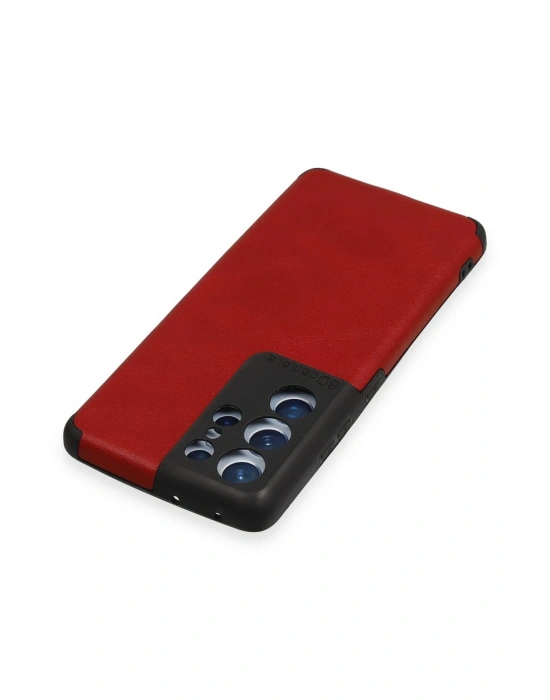 Newface Samsung Galaxy S21 Ultra Kılıf Loop Deri Silikon - Kırmızı