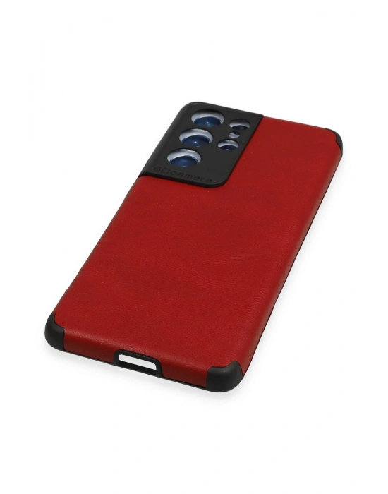 Newface Samsung Galaxy S21 Ultra Kılıf Loop Deri Silikon - Kırmızı