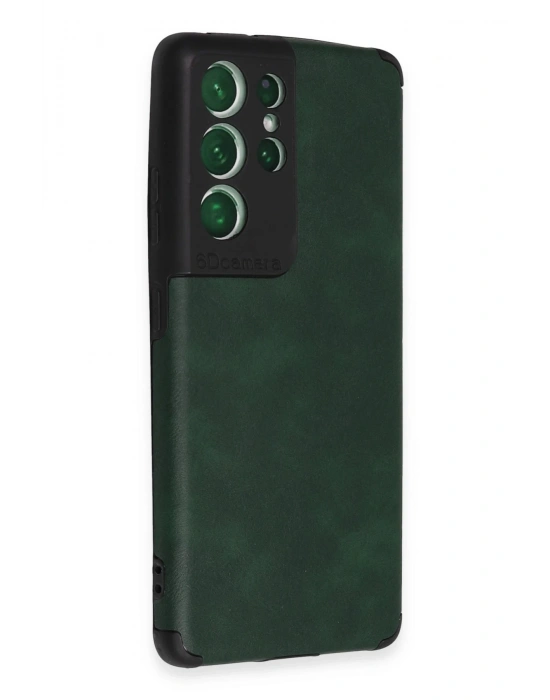 Newface Samsung Galaxy S21 Ultra Kılıf Loop Deri Silikon - Yeşil