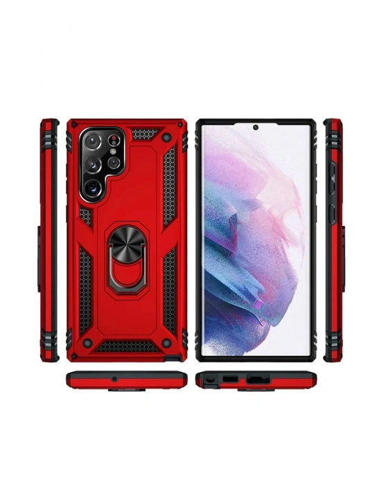 Newface Samsung Galaxy S21 Ultra Kılıf Sofya Yüzüklü Silikon Kapak - Siyah