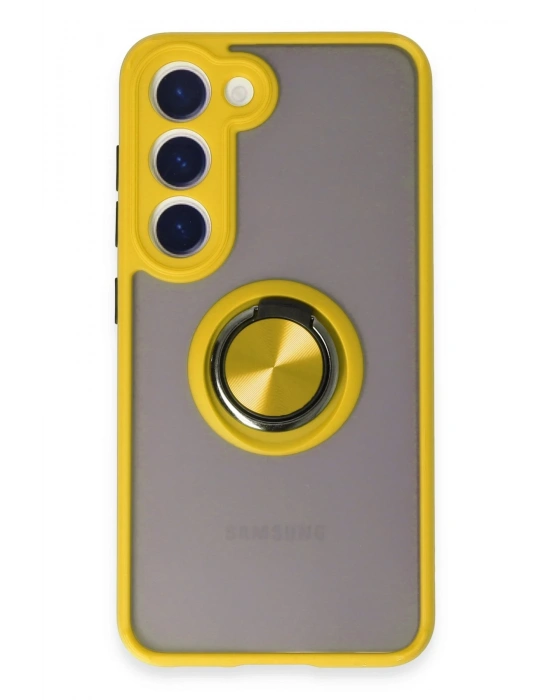 Newface Samsung Galaxy S23 Kılıf Montreal Yüzüklü Silikon Kapak - Sarı